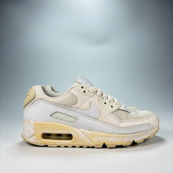 Nike Air Max 90 Cream White Lace Up Athletic Sneakers CV8110-100 Women's Size 6 - Picture 1 of 11